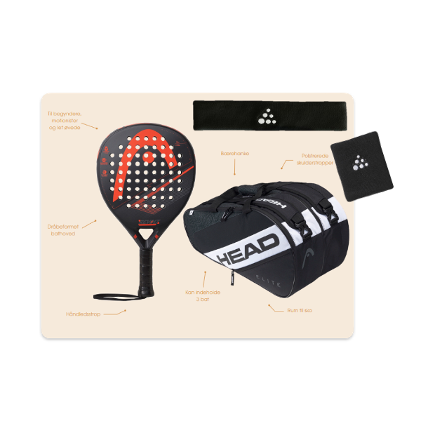 PadelPakke HEAD Revolt Padel Bat &amp; Taske + 2xWristband + 2xHeadband 