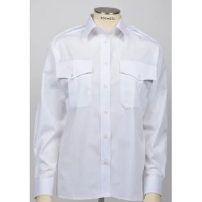 Bosweel uniformskjorte med skulderstropper og lange �rmer - classic fit - hvid