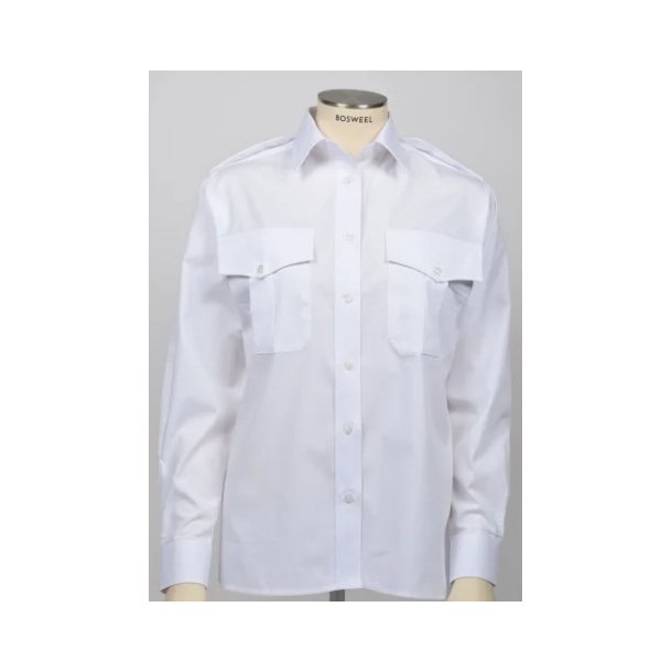 Bosweel uniformskjorte med skulderstropper og lange �rmer - classic fit - hvid
