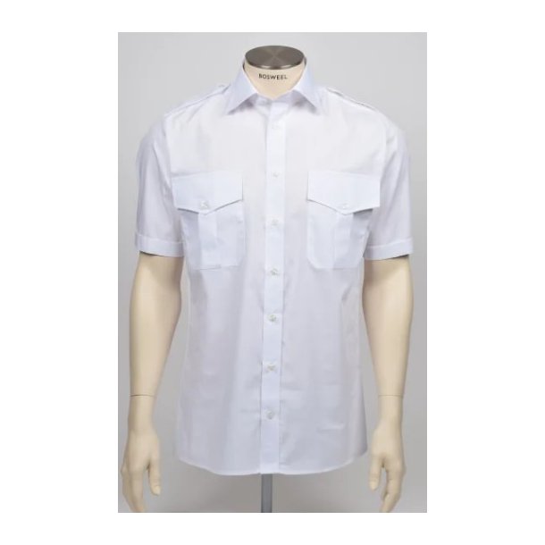 Bosweel uniformskjorte med skulderstropper og korte �rmer - classic fit - hvid