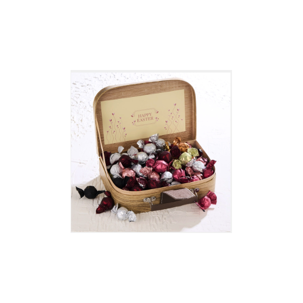 Func Gavekuffert mellem m/luksus chokoladekuglemix 1000g - HAPPY EASTER