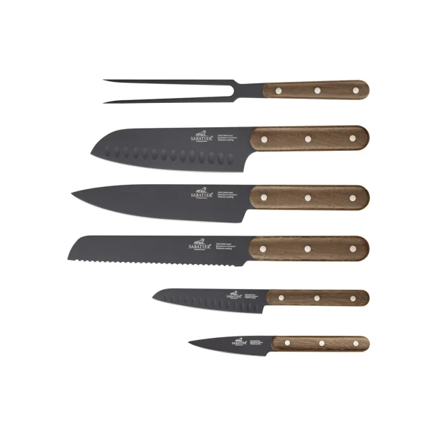 F&H Lion Sabatier International Phenix Walnut Knivs�t 6 dele Sort/Tr�